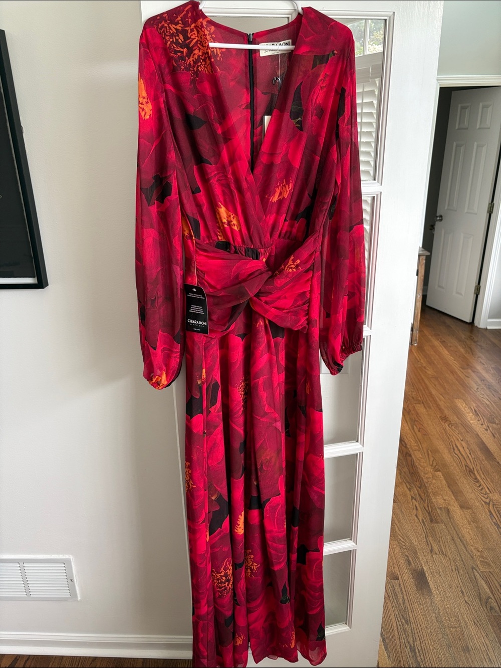 Chiara Boni Red and Black Floral Long Sleeve Dress
